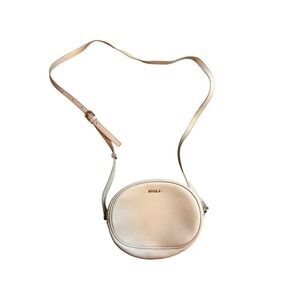 Furla Genuine Leather Round Crossbody Bag Gold Tone Hardware Adjustable Strap